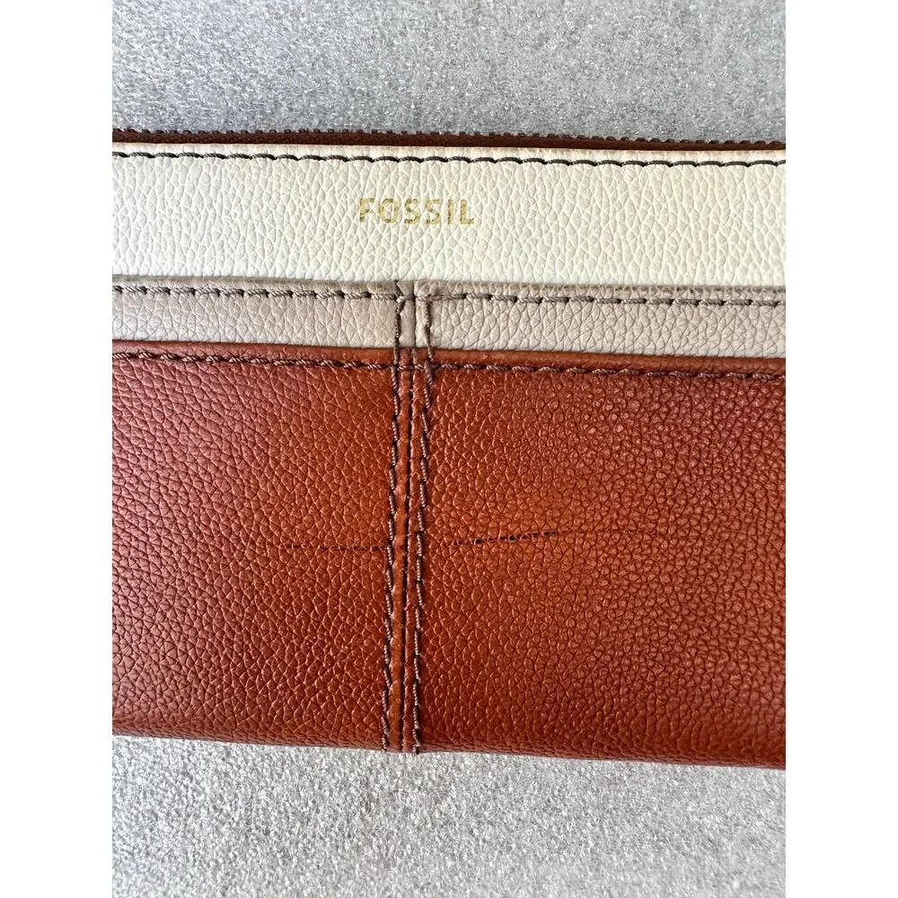 Fossil Colorblock Leather Zip Around Wallet Brown Cream - Matching bag available